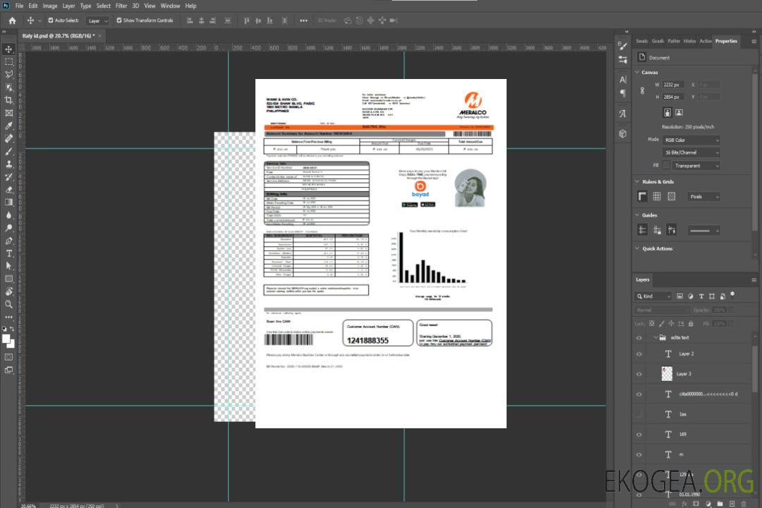 Facture commerciale du service public d'électricité de Meralco Philippines, SCR1 template Facture commerciale du service public d'électricité de Meralco Philippines, SCR1 template